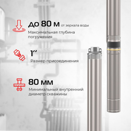 Скважинный насос VODOS SKU 3-65 с кабелем 50м (1х230В,  0,92 кВт ,  1")