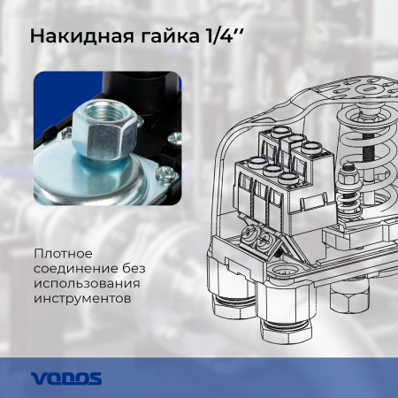 Реле давления со шкалой и прозрачной крышкой VODOS PM/5 1/4" - F 250V 16A(10A) IP44